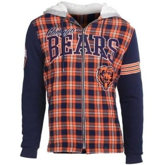 Chicago Bears NFL Sherpa Lined Flannel Hooded Jacket Size Medium - Picture 1 of 12